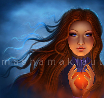 ~Redhead with Apple~, colors, digital art, dress, charm, lady, drawings, lips, female, eyes, gorgeous, weird things people wear, paintings, beautiful, people, pretty, cool, apple, models, girls, women, redhead, lovely, hair HD wallpaper
