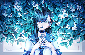 Anime, Art, Leaves, Sadness, Girl, Sorrow, Animeshka HD wallpaper