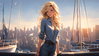 Beautiful Anime Girl Around Boats At Side Pier, anime-girl, anime, pier, artist, artwork, digital-art HD wallpaper
