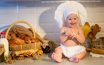 Baker, bread, hat, child HD wallpaper