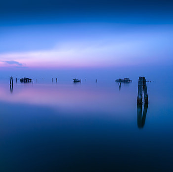 Water, Houses, Sea, Horizon, Ocean, Minimalism, Small Houses, Fishermen HD wallpaper