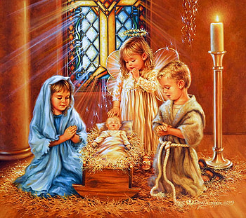 The Wonder of Christmas, artwork, children, painting, window, candle, child HD wallpaper