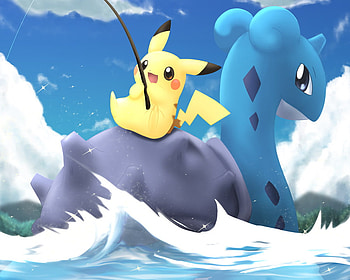 Pikachu, fishing, lapras, pokemon HD wallpaper