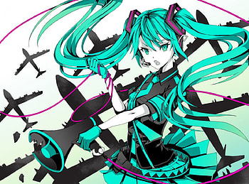 The Commander In Chief, blue eyes, anime, hatsune miku, airplanes, gloves, vocaloid, long hair HD wallpaper
