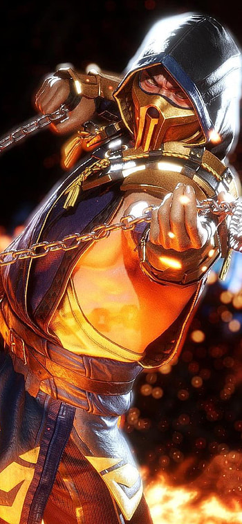 Hanzo, automotive lighting, orange, mortal kombat 11, scorpion HD phone wallpaper