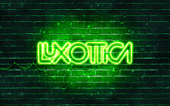 Luxottica green logo, , green brickwall, Luxottica logo, brands, Luxottica neon logo, Luxottica HD wallpaper