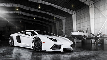 Monochrome, Lamborghini Aventador HD wallpaper