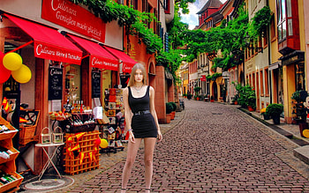 Sophie Sherwood on a German Street, street, model, dress, blonde HD wallpaper