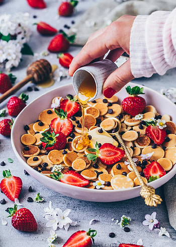 Vegan pancake cereal, Mini pancakes recipe, Fun breakfast idea, TikTok trend HD phone wallpaper