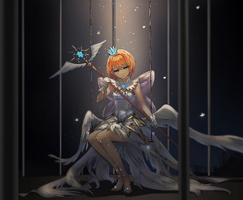 Cute, artwork, blonde, Sakura Kinomoto HD wallpaper