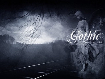 Gothic by D Elevit, goth, angel, statue, hell, heaven, branches, clouds, trees, tracks HD wallpaper