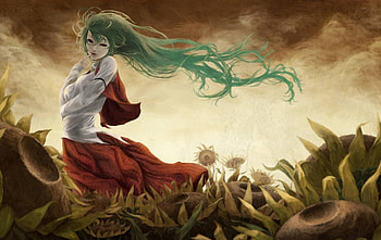 Touhou, Amazing, Manga, Green Hair, Mean, Sunflower, Scary, Beautiful, Gorgeous, Emotional, Flower, Crazy, Yuuka, Anime Girl, Lovely, Sinister, Awesome, Anime, Pretty, Mad, Kazami, Serious, Dark, Angry, Long Hair, Creepy HD wallpaper