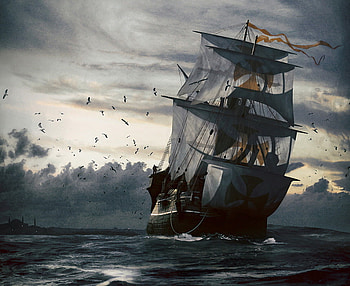 Leaving Constatinople, constatinople, abstract, battleship, fantasy, crusaders HD wallpaper