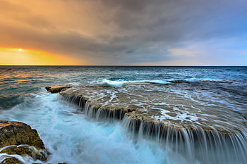 Bay, seawater, sea, sunset, nature HD wallpaper