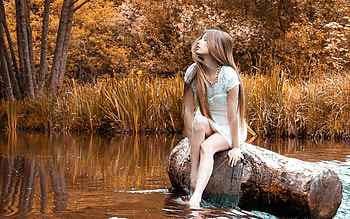 Lovely Girl, model, blond, lake, woman HD wallpaper
