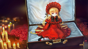 Doll, black, blonde, cute, dress, beauty, darkness, candles, hat, sweet, roses, evil, girl, dark, anime, pretty, red, lovely HD wallpaper