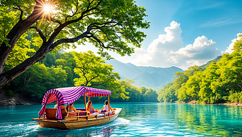 Serene Waters: A Ultra Escape, landscape, boat, river, nature HD wallpaper