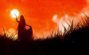 Sunset, Grass, Art, Sun, Paint, , Drawing, Girl, Canvas HD wallpaper