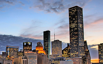 Houston Texas Travels, Evening sunset, Skyscrapers, Cityscape HD wallpaper