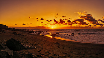 Nature, Sunset, Beach, Sand, Horizon, Shore, Bank, Ocean, Spain, Canary Islands HD wallpaper