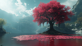 Pink Tree, tree, Red Lake, landscape, AI Art HD wallpaper