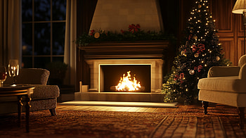 Cozy Christmas Evening: Fireplace and Tree, cozy fireplace, christmas tree, fireplace, cozy interior, holiday decor HD wallpaper