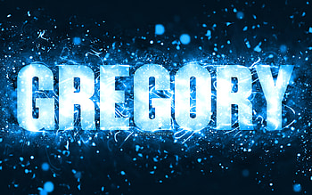 Happy Birtay Gregory, , blue neon lights, Gregory name, creative, Gregory Happy Birtay, Gregory Birtay, popular american male names, with Gregory name, Gregory HD wallpaper