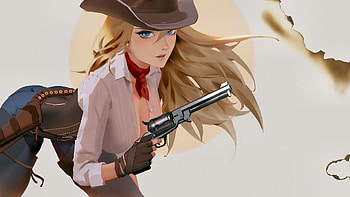 Set It Up . ., cowgirl, fun, pistol, digital art, NRA, fashion, blondes, anime, girls, women, western, hats, female HD wallpaper