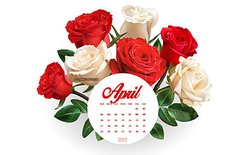 2022 April Calendar, , bouquet of roses, 2022 spring calendars, roses, beautiful flowers, 2022 calendars, April 2022 Calendar, 2022 concepts HD wallpaper
