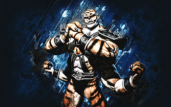 Kintaro, Mortal Kombat Mobile, Kintaro MK Mobile, Mortal Kombat, blue stone background, Mortal Kombat Mobile characters, grunge art, Kintaro Mortal Kombat HD wallpaper