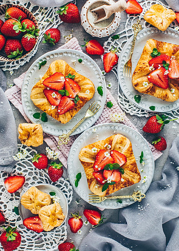 Danish pastry with custard and strawberries, Vegan pastry recipe, Sweet indulgence, Delectable treat HD phone wallpaper