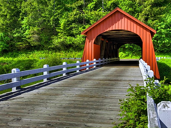 Covered Bridge, river, covered, grass, summer, bridge, trees, greenery, nature, forest HD wallpaper