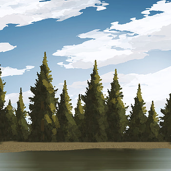 Trees, Art, Lake, Forest, Fir, Spruce HD phone wallpaper