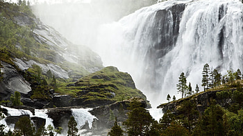 Nature, Waterfall, Forest, Fog, Strength, Force, Noise, Streams, Humidity, Flows, Power HD wallpaper