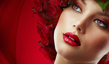 Beauty, model, girl, anna subbotina, woman, rose, flower, red, face, lips HD wallpaper