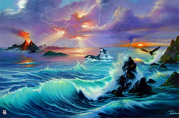 Beauty of the Fury, volcano, orca, ocean, wave HD wallpaper