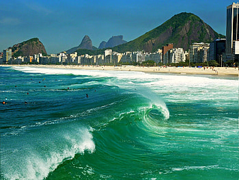 Rio de Janeiro waves, Copacabana surfing, Vibrant beach HD wallpaper