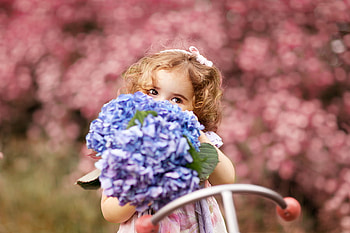 Summer in her Eyes, blue, summer, cycle, flower, baby, eyes, girl, lovely HD wallpaper