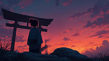 Samurai Girl At Torii Gate, samurai, girl, temple, warrior, sword, artist, artwork, digital-art, ai, deviantart HD wallpaper