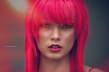 Beauty, model, jack russell, pink, face, girl, hair, woman HD wallpaper