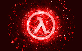 Half-Life red logo, , red neon lights, creative, red abstract background, Half-Life logo, games logos, Half-Life HD wallpaper