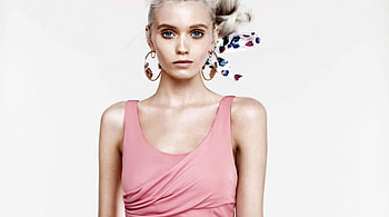 Abbey Lee, pink, white, earing, dress, beauty HD wallpaper