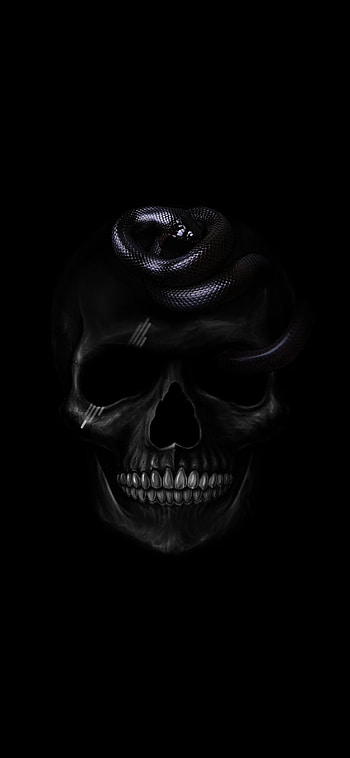 Snake n Skull, spooky, jaw, skeleton, halloween, black, black HD phone wallpaper