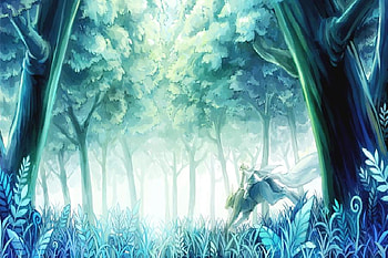 wilderness, girl, wolf, forest, green HD wallpaper
