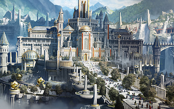 Fantasy castle, blue, white, fantasy, city, art, world, luminos, castle HD wallpaper