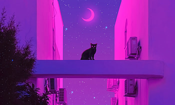 Neon Nights With Meow Synthwave City Cat, cat, synthwave, neon, artist, artwork, digital-art HD wallpaper
