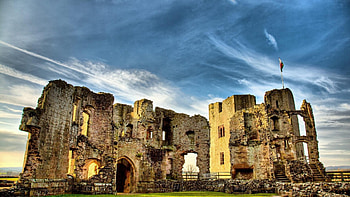 Wales, Architecture castle, Forest landscape, Ruin clouds HD wallpaper
