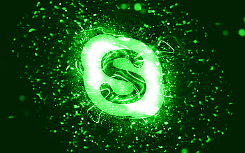 Skype green logo, , green neon lights, creative, green abstract background, Skype logo, brands, Skype HD wallpaper