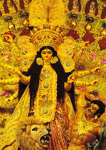 A beautifully crafted idol of Goddess Durga displayed in Kolkata during Durga Puja festival. HD phone wallpaper