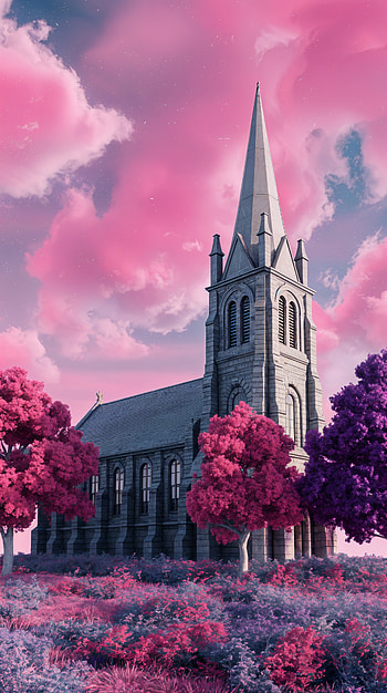 Serene Church: A Beautiful , church, pink, landscape HD phone wallpaper
